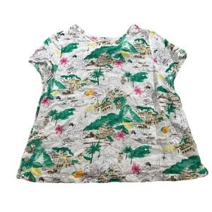 Cynthia Rowley 100% Linen Amalfi Coast Tropical Beach Blouse Palm Tunic Top L/XL